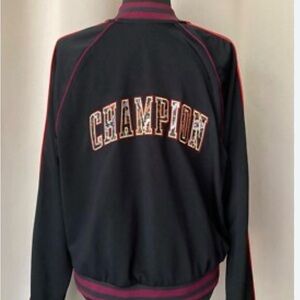 Champion Women's Black Varsity Jacket with Red Accents
